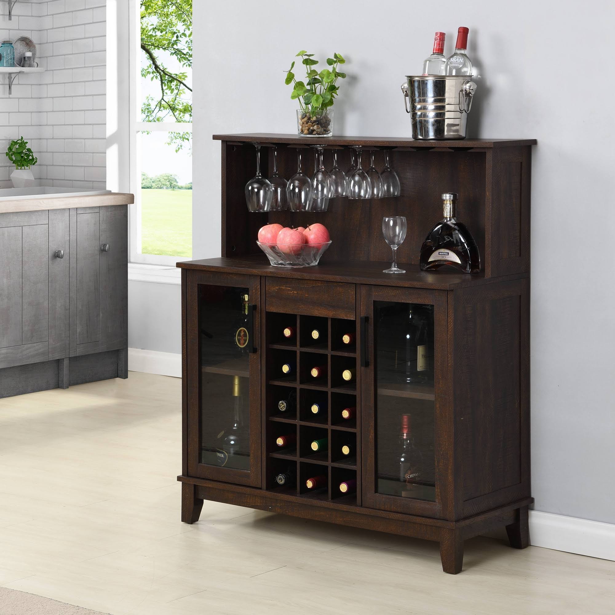 Mahogany Wine Bar Cabinet with Glass Doors D22610