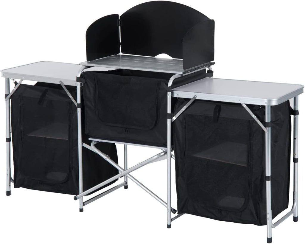 6' Aluminum Portable Camping Kitchen with Windscreen and 5 Cupboards S45095