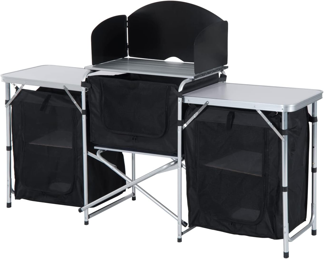 6' Aluminum Portable Camping Kitchen with Windscreen and 5 Cupboards S45095