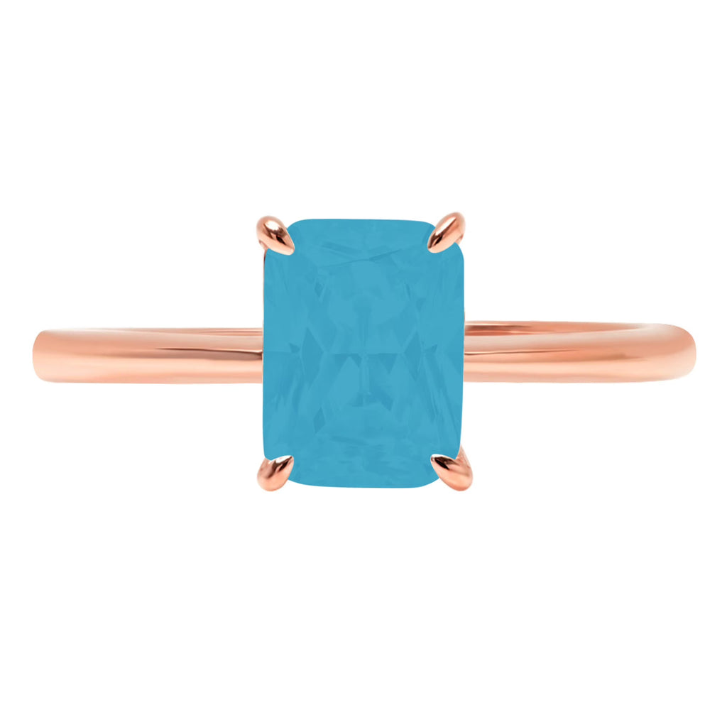 Radiant Cut Blue Simulated Turquoise 14k Pink Rose Gold Solitaire Ring Size 6.5 S6519