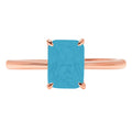 Radiant Cut Blue Simulated Turquoise 14k Pink Rose Gold Solitaire Ring Size 6.5 S6519