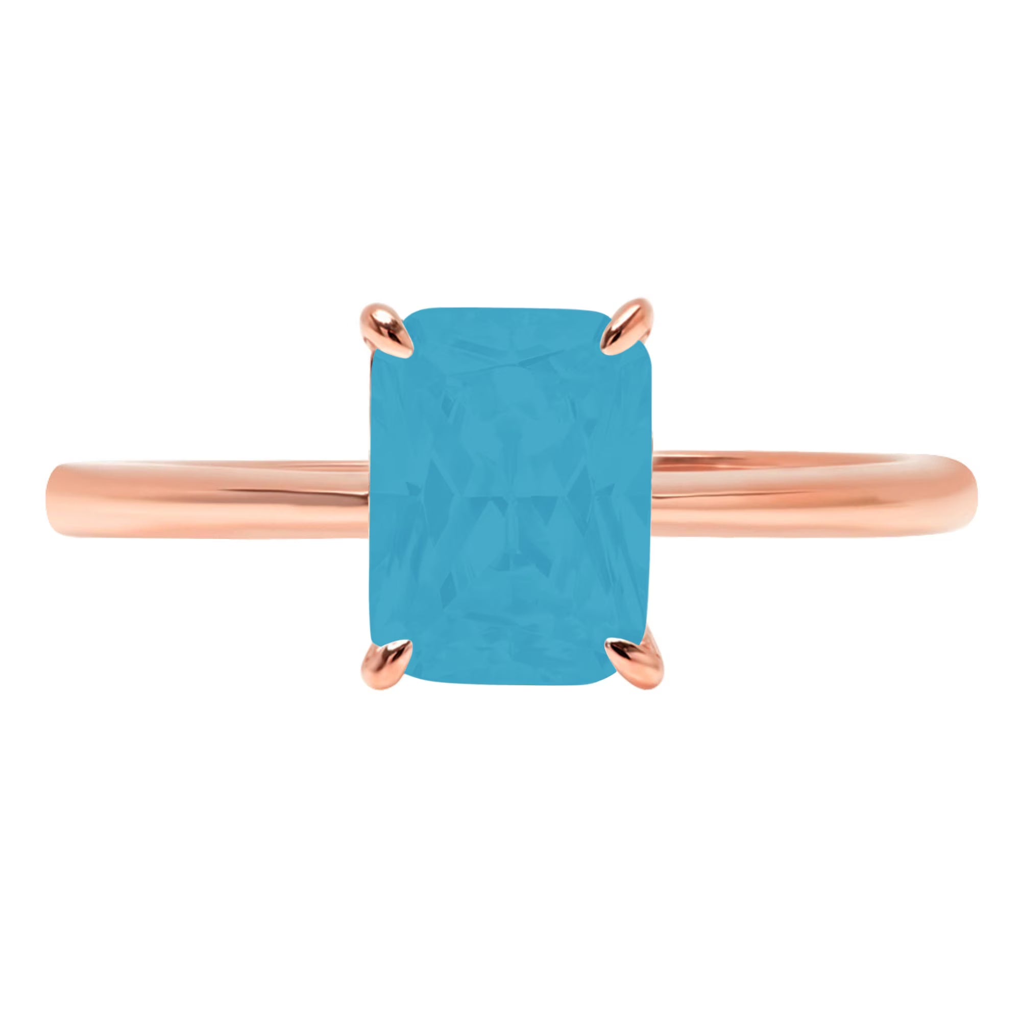 Radiant Cut Blue Simulated Turquoise 14k Pink Rose Gold Solitaire Ring Size 6.5 S6519