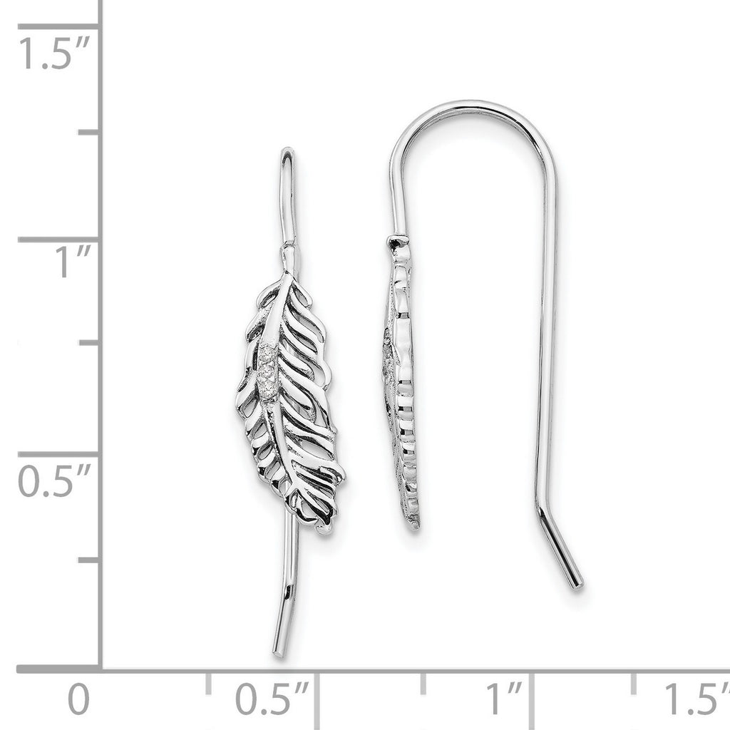White Ice Diamond Feather Dangle Earrings 29x7 mm X1950