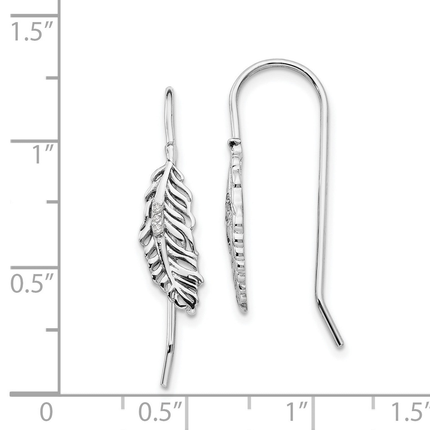 White Ice Diamond Feather Dangle Earrings 29x7 mm X1950