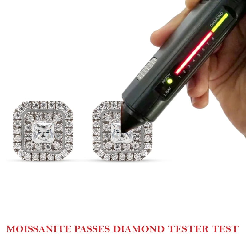 1 Carat Princess & Round Cut Lab Created Moissanite Double Halo Stud Earrings In 14K Rose Gold Over Sterling Silver M300001