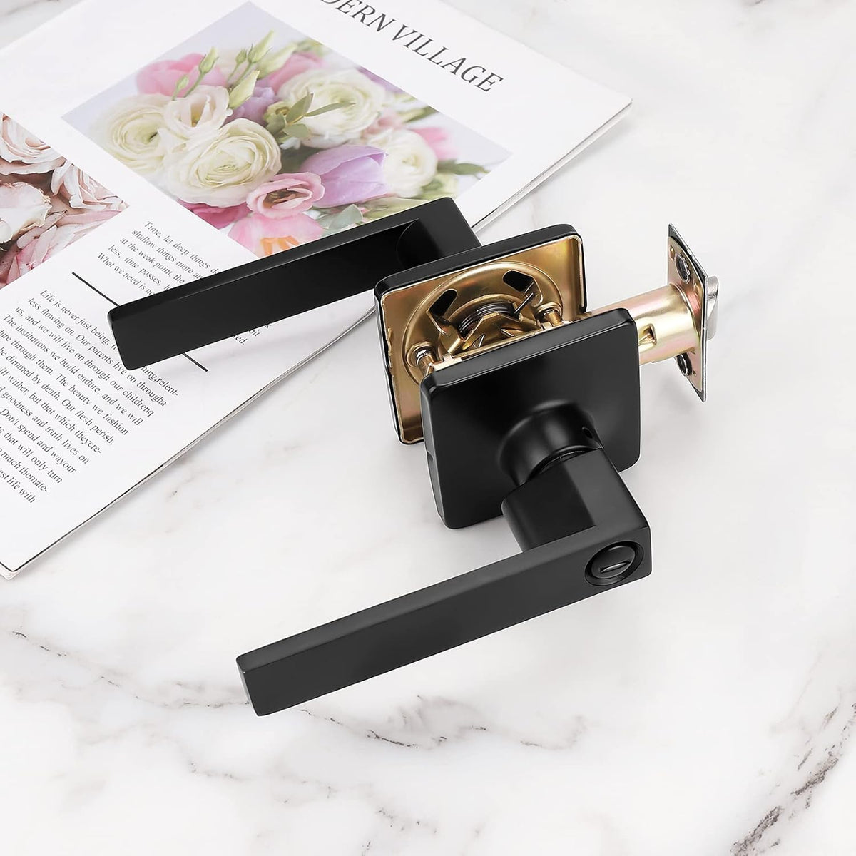 5 Pack Black Door Handles with Lock Privacy Door Levers E868