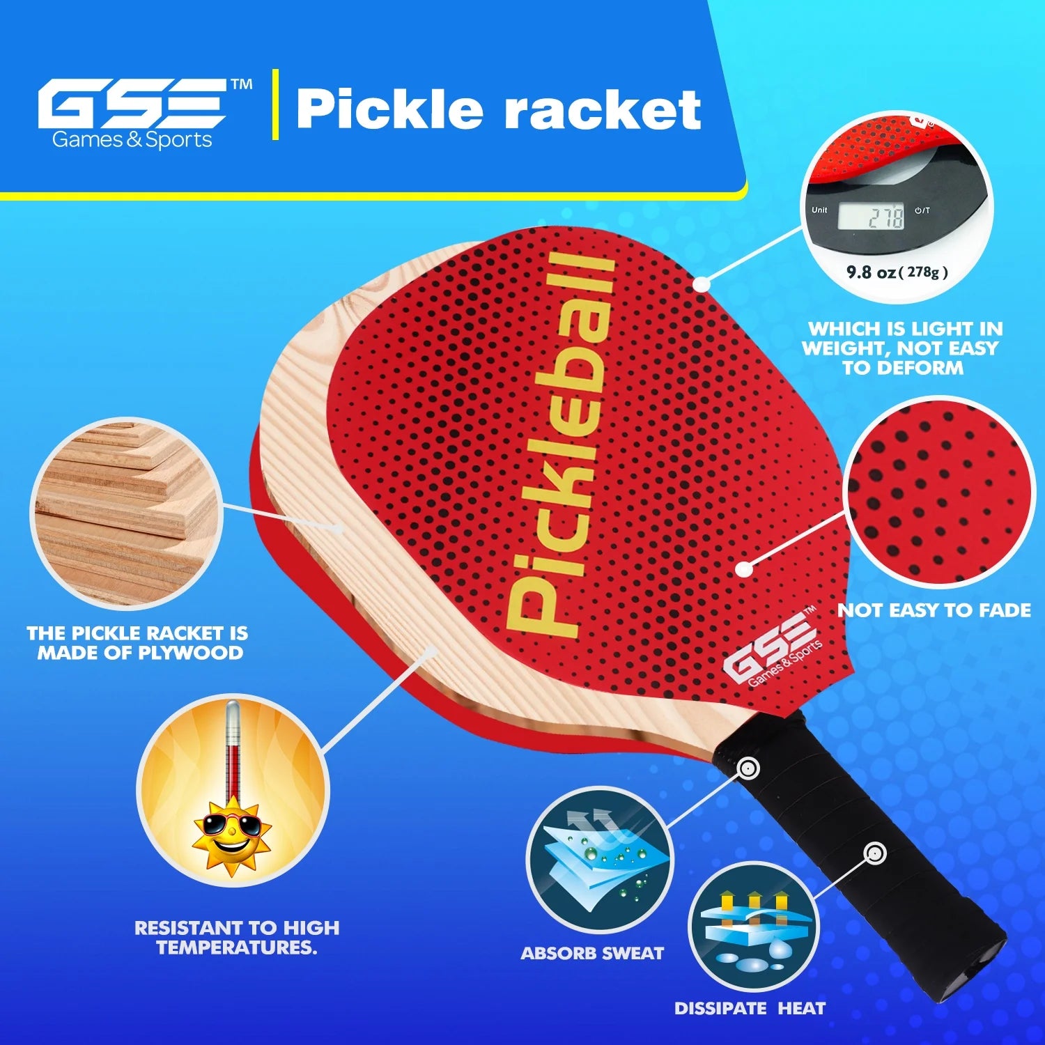 Hardwood Pickleball Paddle Set with Pickleball and Carry Bag - 4 Paddles / 6 Balls Z435