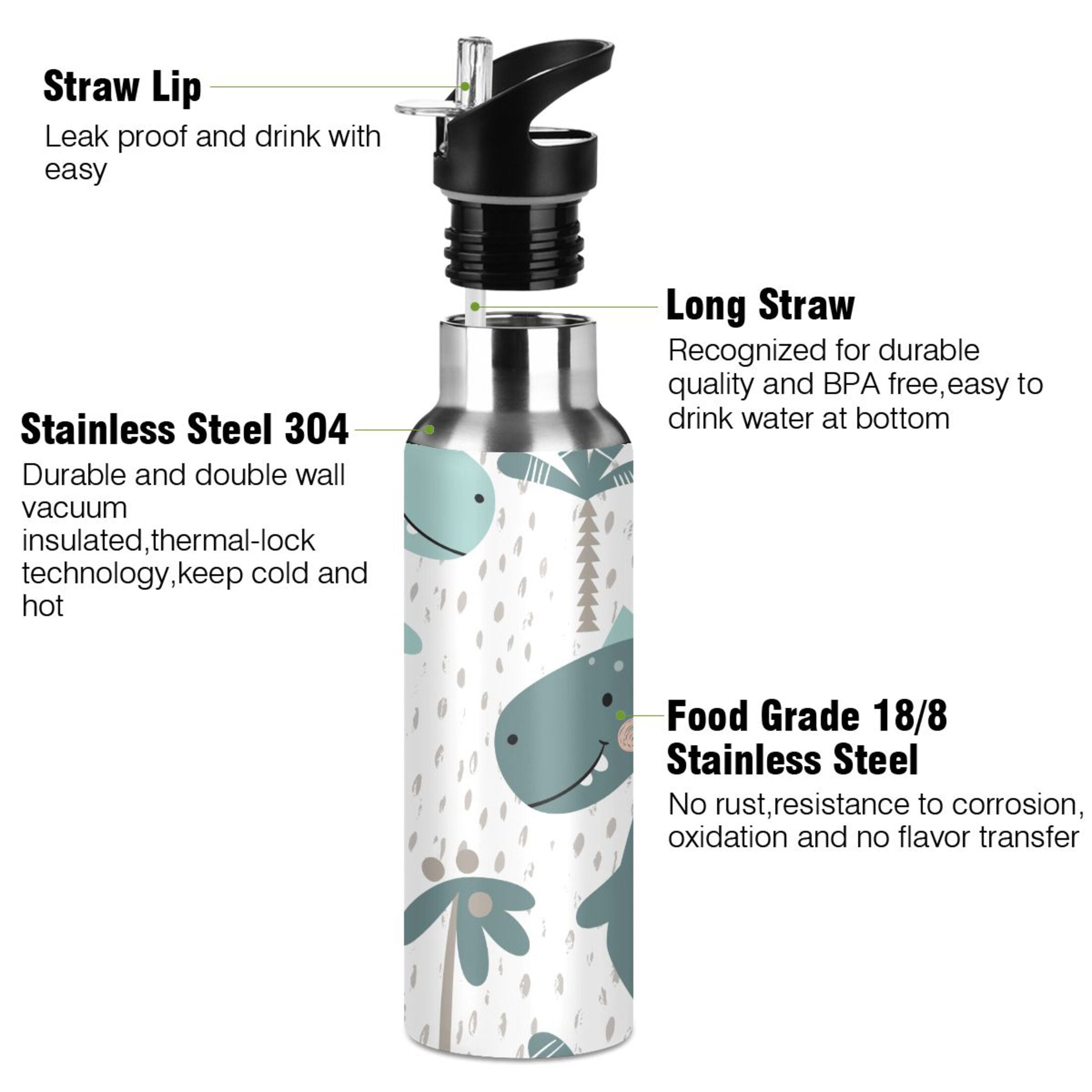 Stainless Steel Insulated Water Bottle with Straw Lid M92819