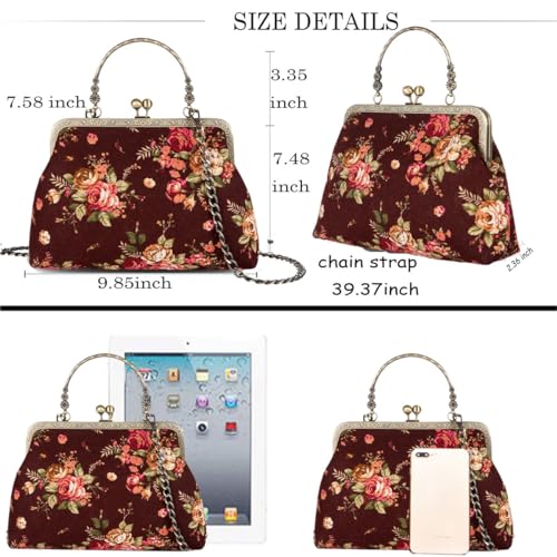 Floral Top-Handle Handbag, Kiss Lock Evening Bag O792716