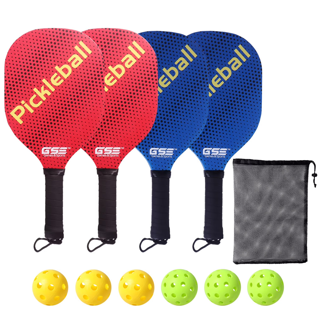 Hardwood Pickleball Paddle Set with Pickleball and Carry Bag - 4 Paddles / 6 Balls Z435