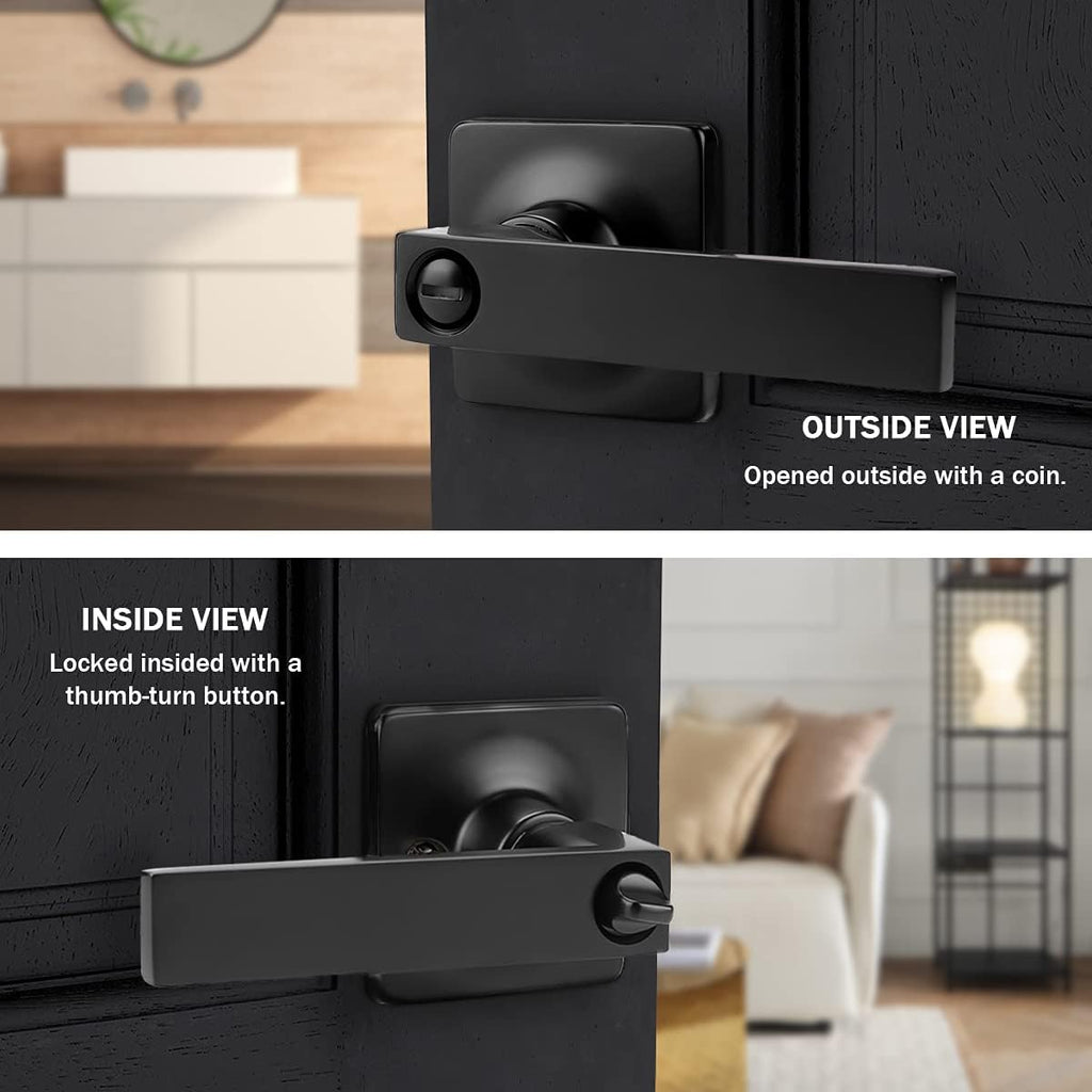 5 Pack Black Door Handles with Lock Privacy Door Levers E868