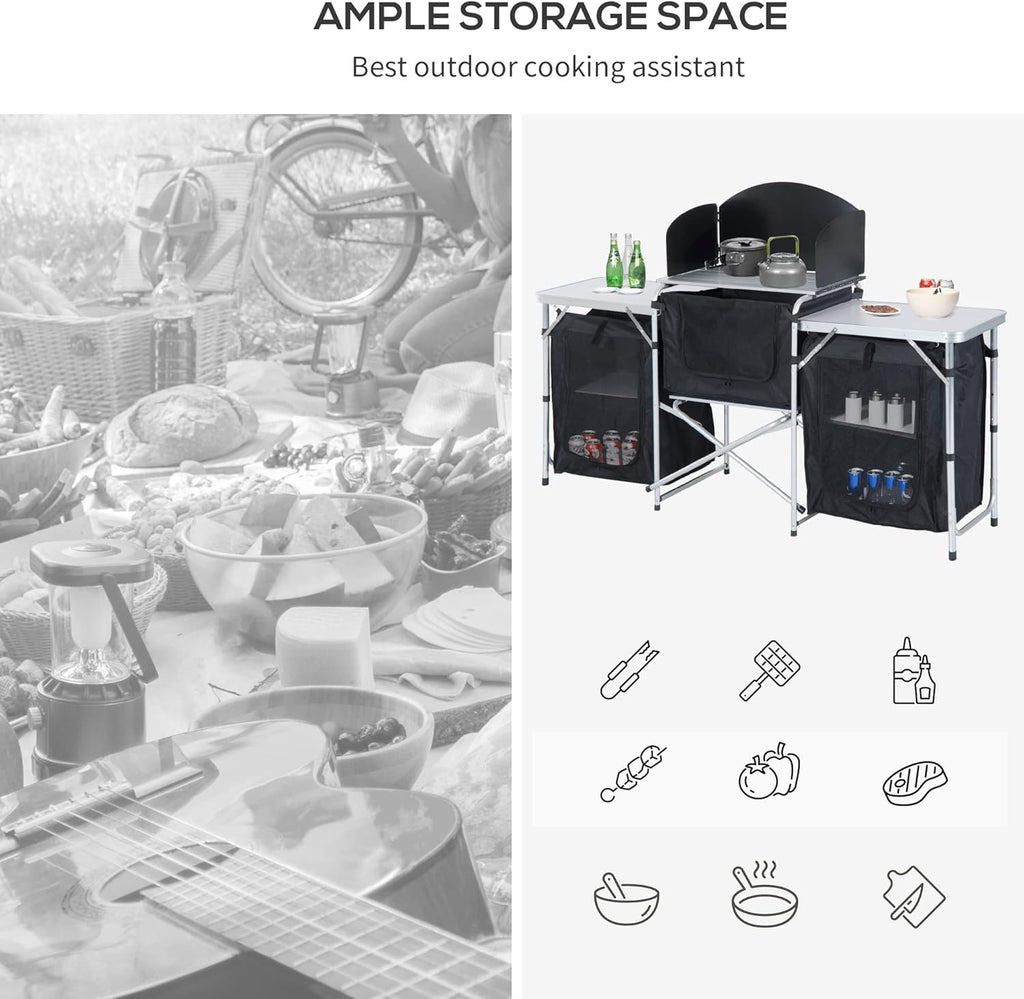 6' Aluminum Portable Camping Kitchen with Windscreen and 5 Cupboards S45095