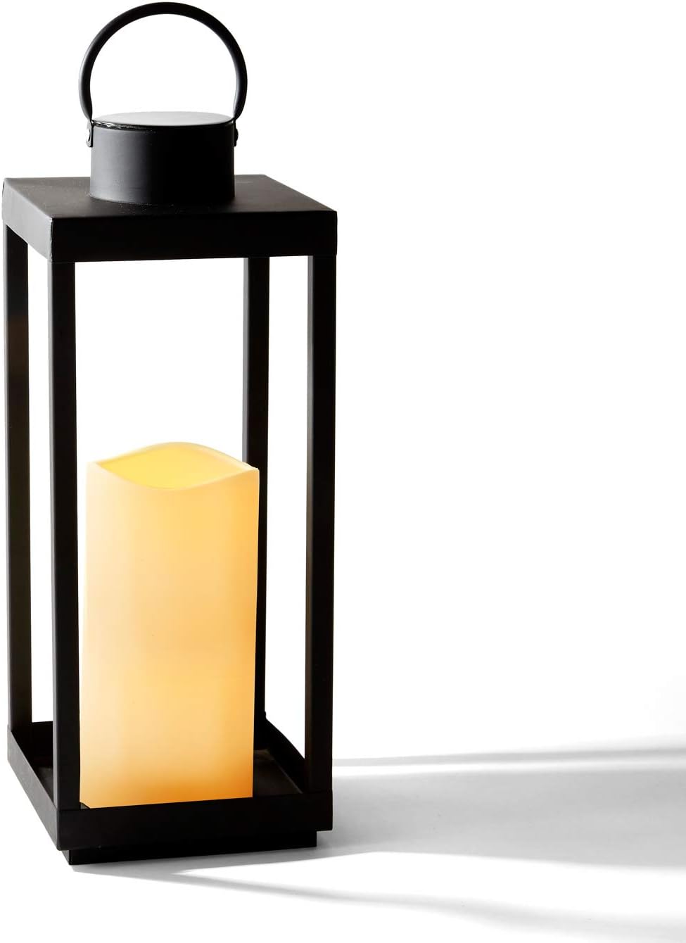 Large Outdoor Lantern with Solar Candle, 18 Inch Tall, Matte Black Metal Frame M3187