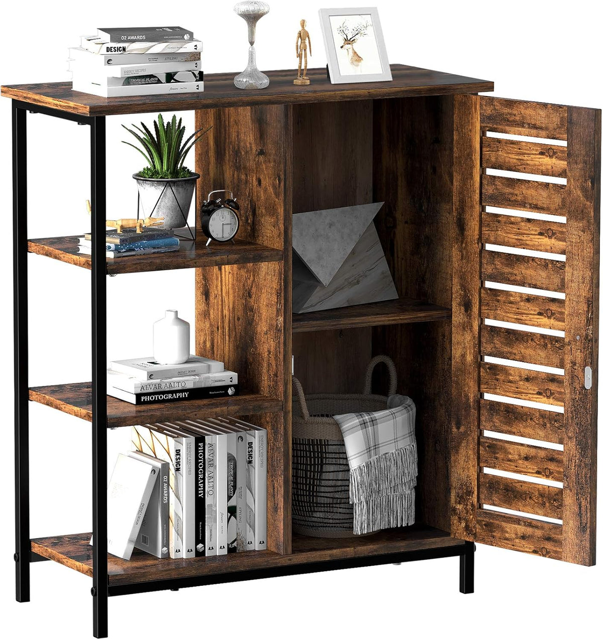 Dark Walnut Storage Cabinet with Metal Frame S49106