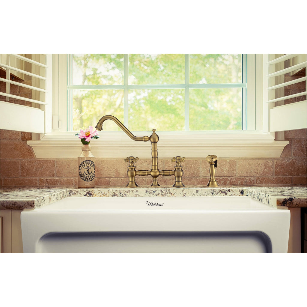 Oil Rubbed Bronze Bridge Faucet with Cross Handles and Side Spray Z7292