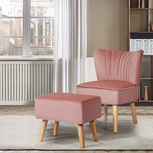 Pink Velvet Accent Chair with Ottoman Z596345