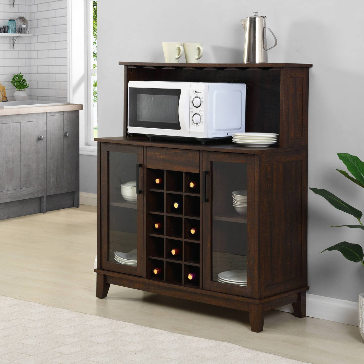 Mahogany Wine Bar Cabinet with Glass Doors D22610