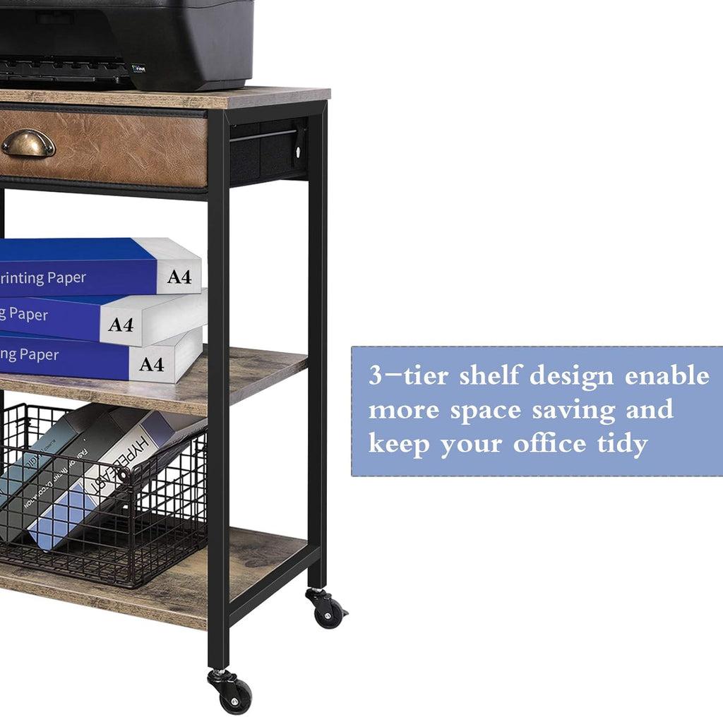 Rustic Brown 3 Tier Printer Cart with Drawer M765
