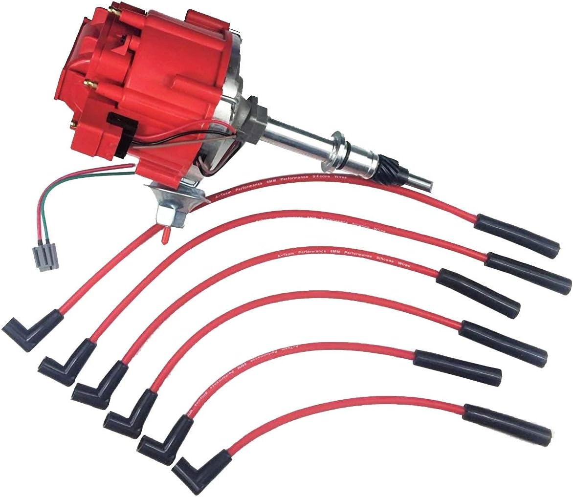 Red Cap HEI Distributor and Spark Plug Wires Set for AMC Jeep Inline 6 Cylinder 232 258 L123