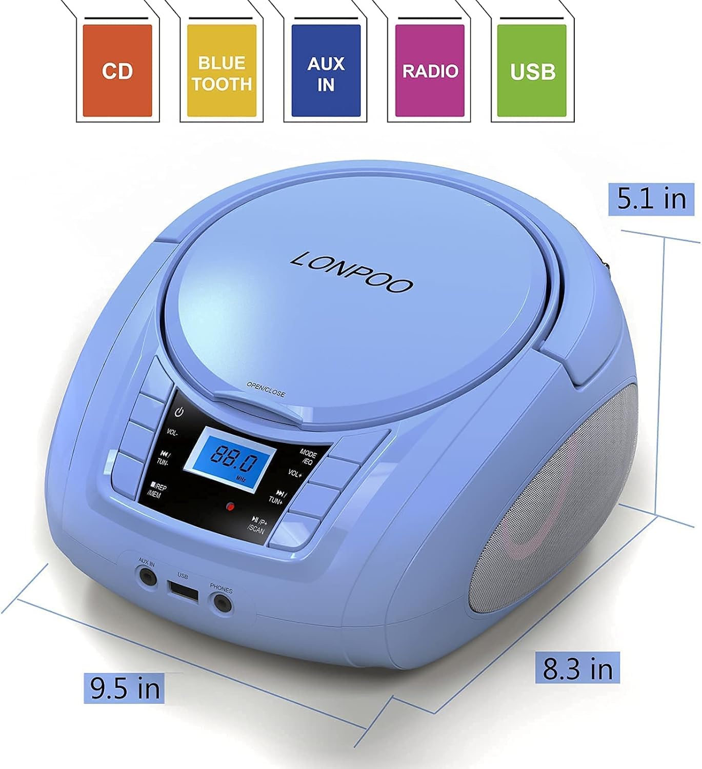 CD Player Boombox Portable Stereo Audio Morandi Blue Pack of 2 X639