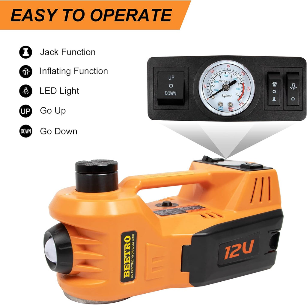 4 in 1 Electric Hydraulic Car Jack 3 Ton with Tire Inflator Pump and Electric Wrench W9145