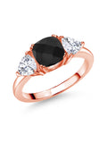 18K Rose Gold Plated Silver Black Onyx White Moissanite 3 Stone Engagement Ring N201