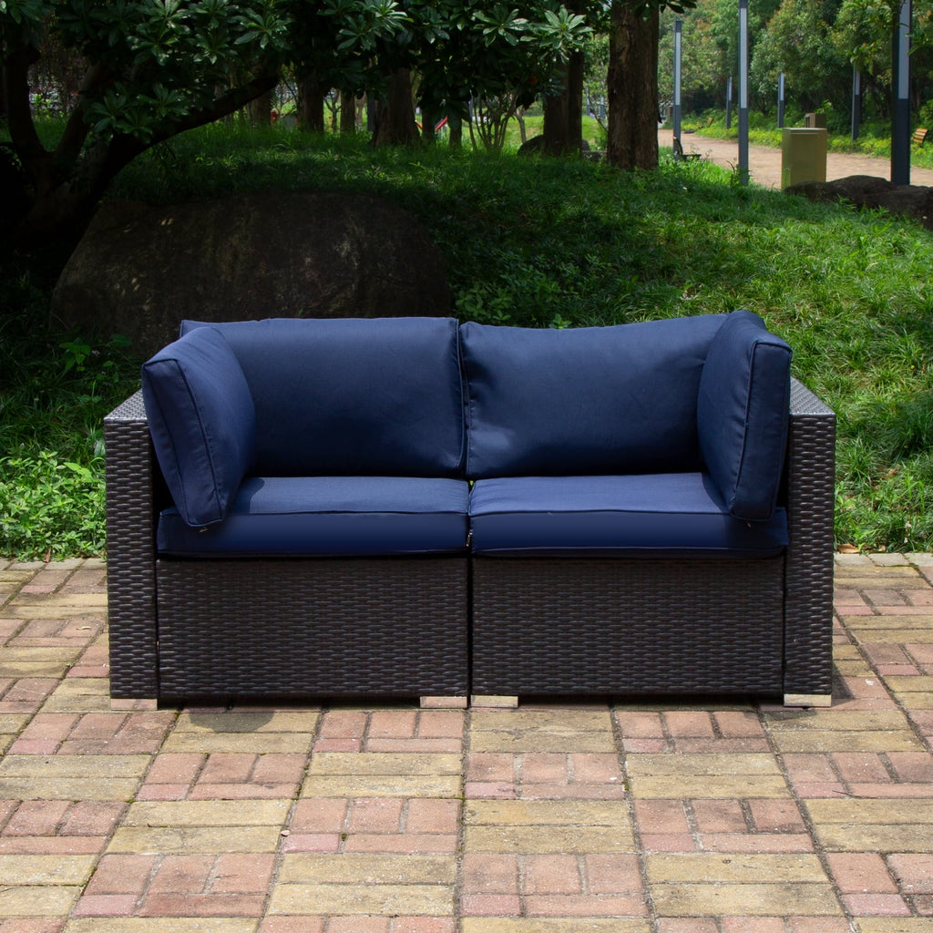 Blue 2-Piece PE Rattan Outdoor Corner Sofa Set D31410