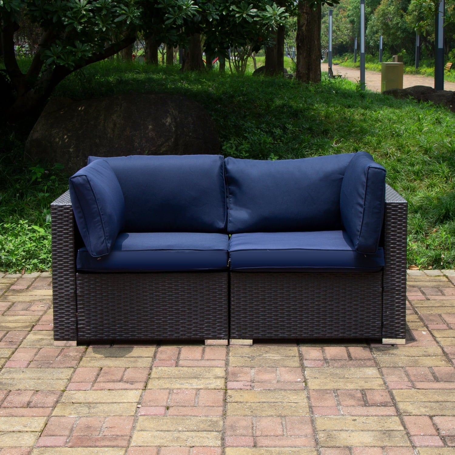 Blue 2-Piece PE Rattan Outdoor Corner Sofa Set D31410