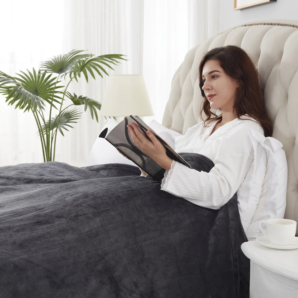 King Size Flannel Heated Blanket with 10 Heat Settings, Charcoal Grey G9199