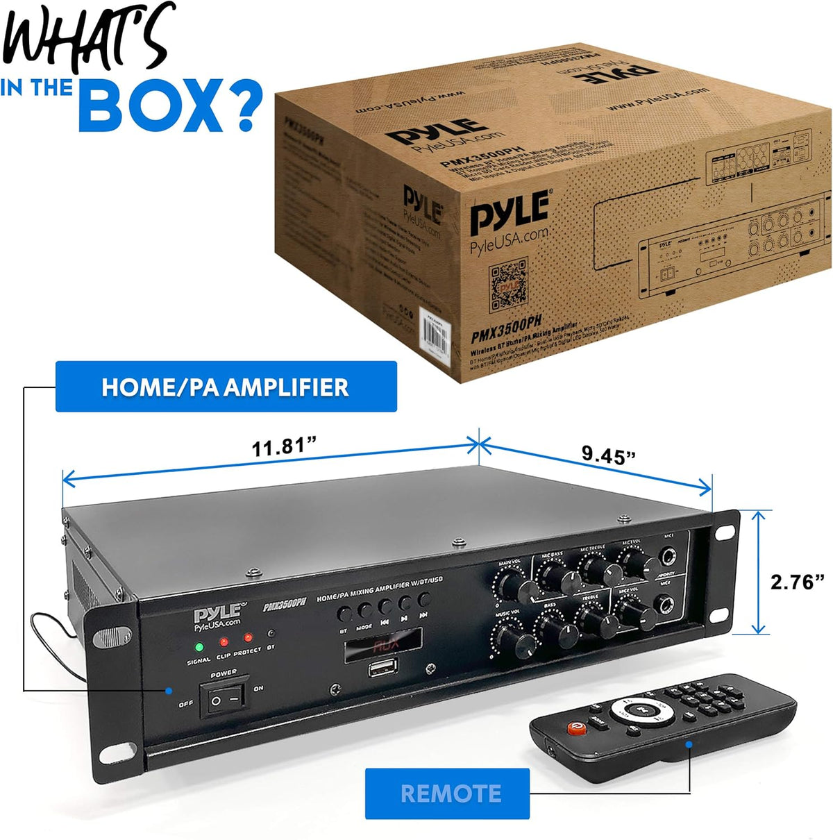 500W Rack Mount Stereo Power Amplifier Receiver with FM Radio, USB, AUX, Mic, Optical, Coaxial U3019