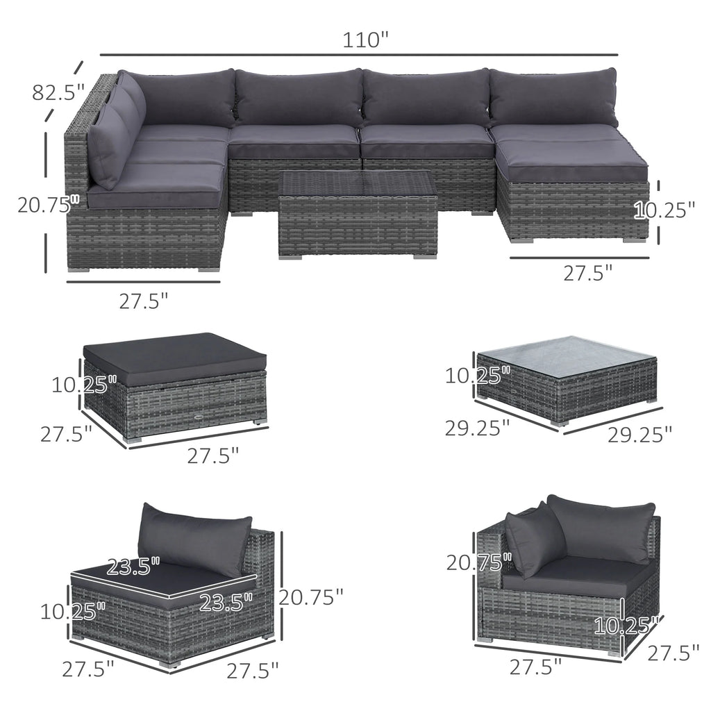 8 Pieces Gray PE Rattan Sectional Sofa with Tempered Glass Table M19518