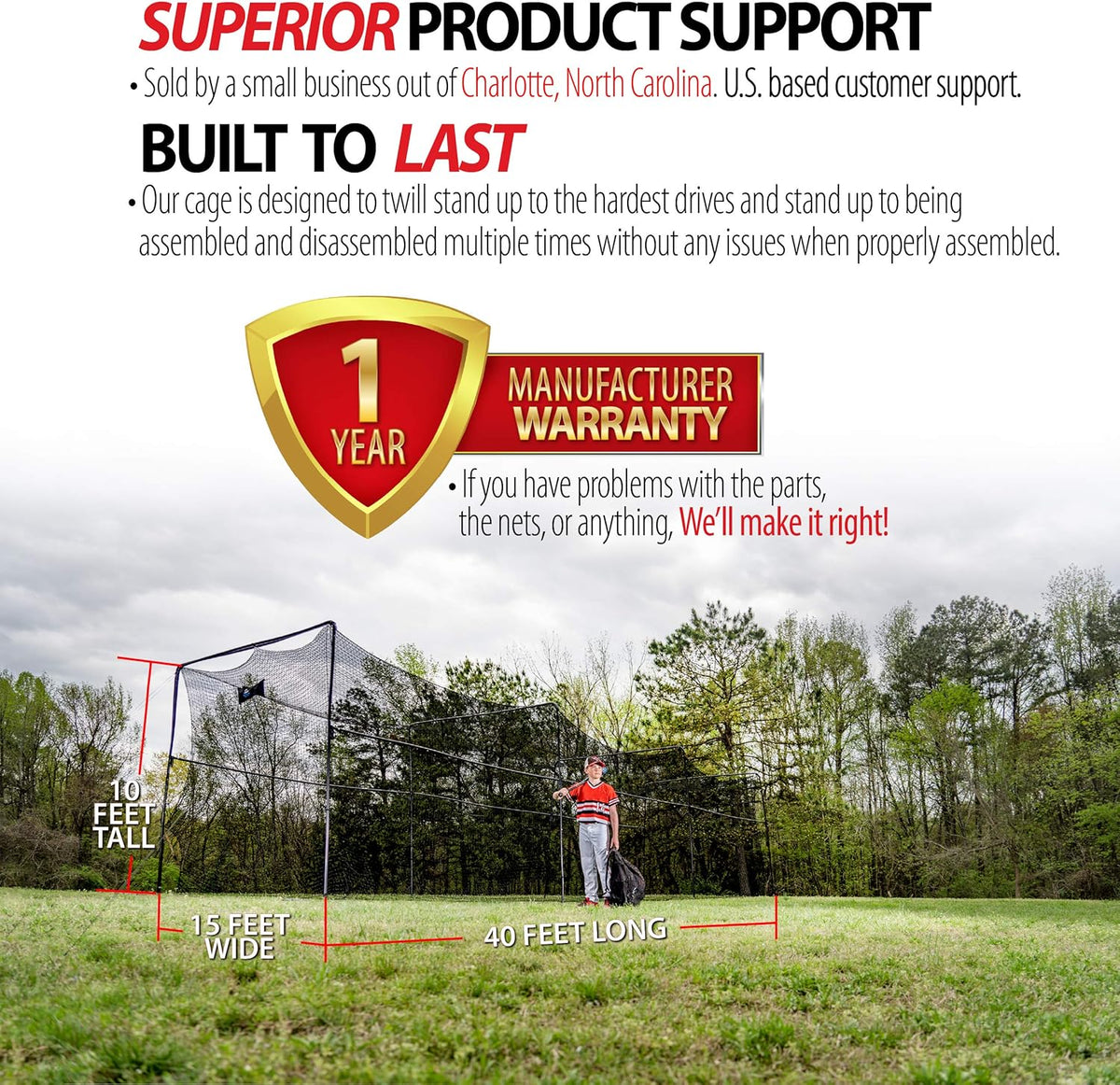 40 Foot Collapsable Batting Cage with Frame and Netting F529247