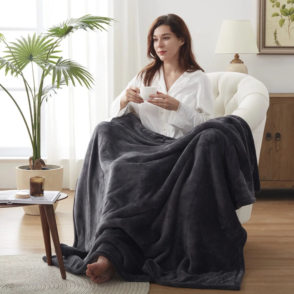 King Size Flannel Heated Blanket with 10 Heat Settings, Charcoal Grey G9199