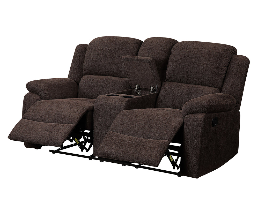 Brown Chenille Loveseat with Console G18047