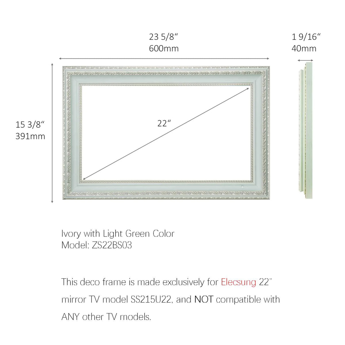 22" Smart Mirror TV with Antique White Frame L125674