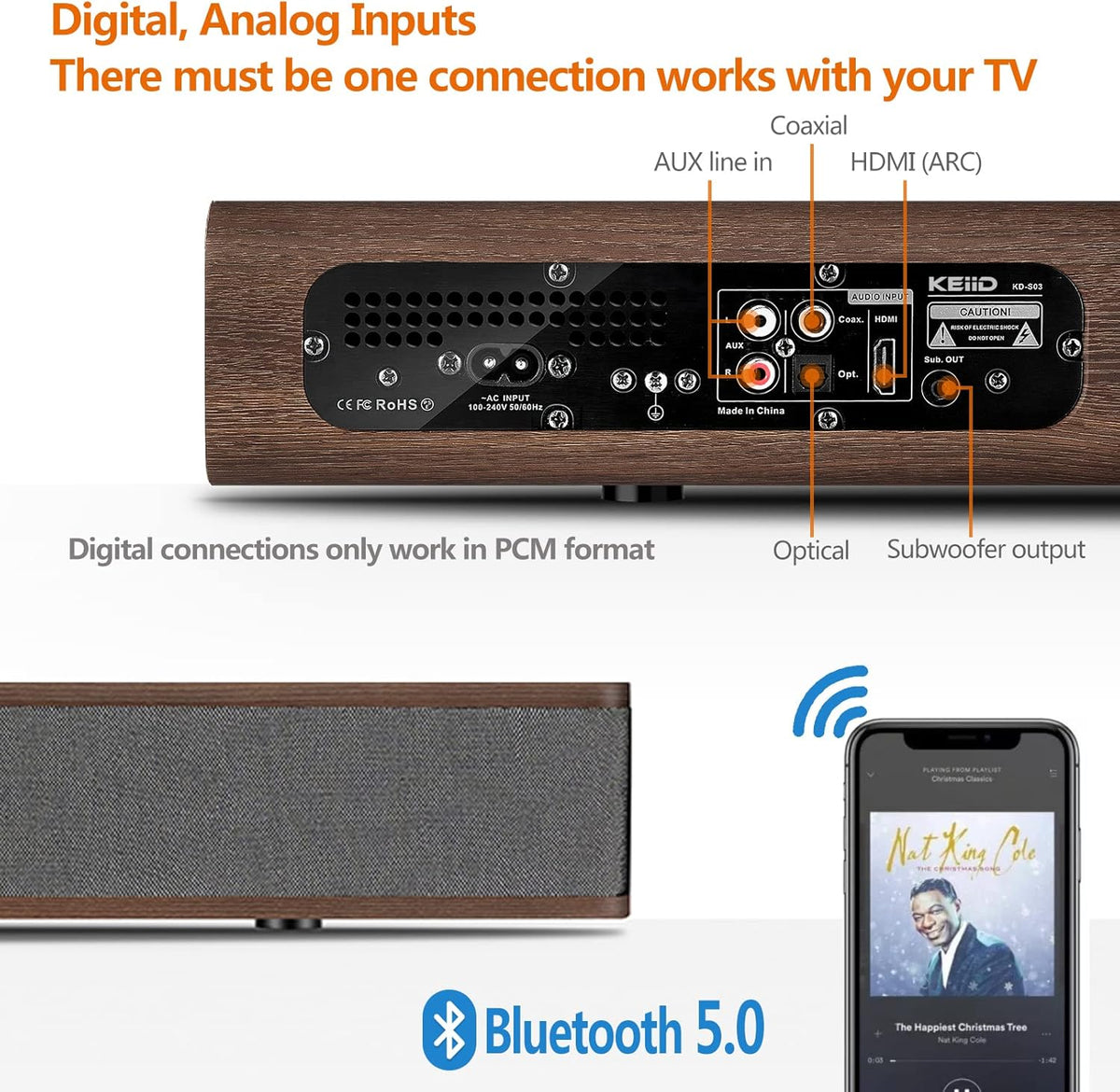 2.1 CH Wooden Sound Bar with Built-in Subwoofer U180