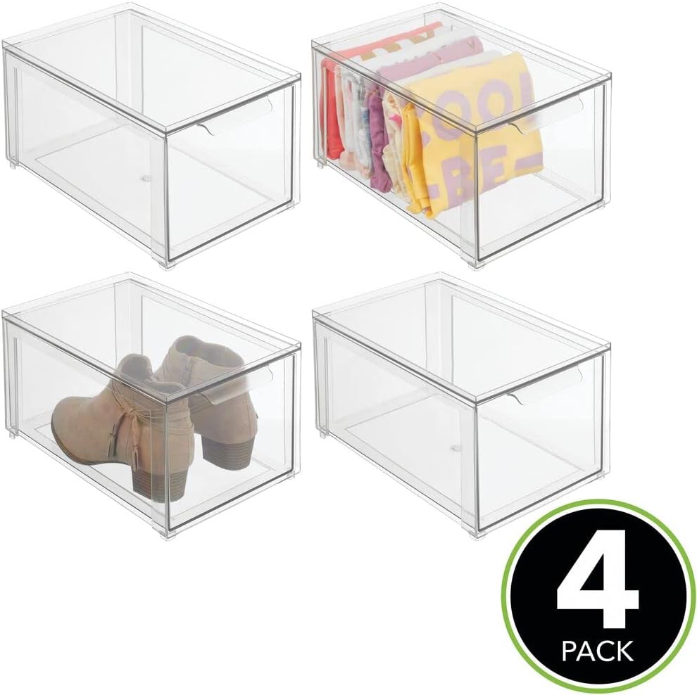 Clear Plastic 4 Pack Stackable Storage Drawer J3107