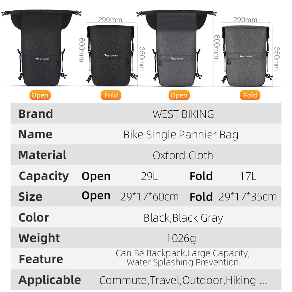 Expandable Bike Rear Storage Bag Backpack D896566