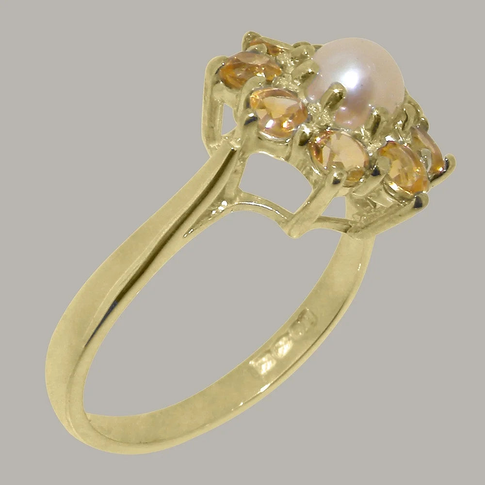 14k Yellow Gold Cultured Pearl & Citrine Womens Ring R6617
