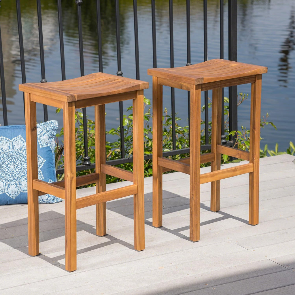 2-Pcs Set Acacia Wood Barstools Q886135