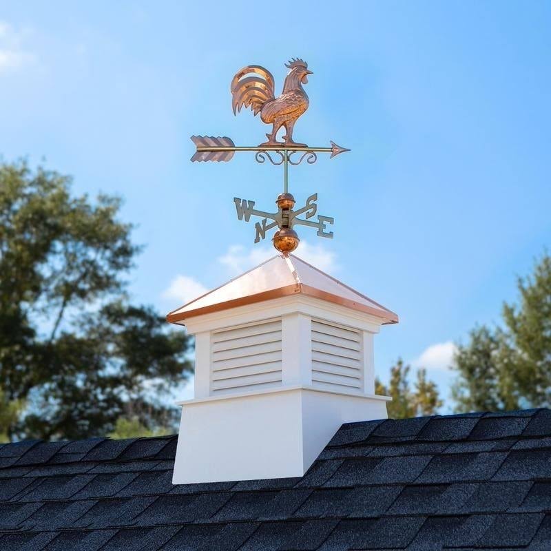 Square Vinyl Cupola with Rooster Weathervane V5470
