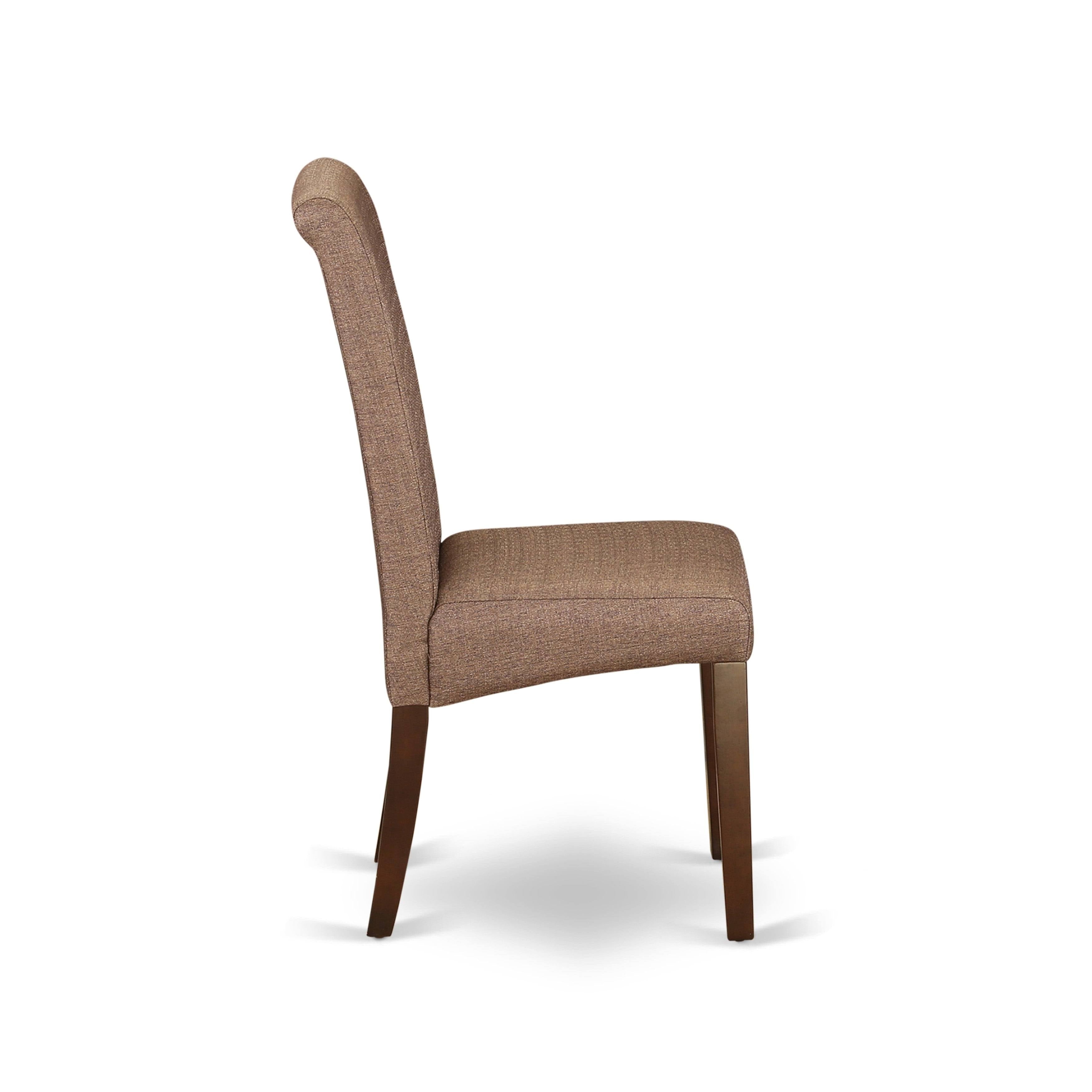 3PC Kitchen Table with Linen Brown Fabric Parson Chairs with Mahogany Chair Legs I294966