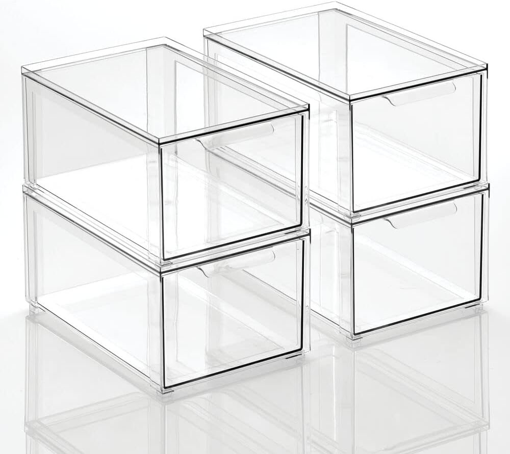 Clear Plastic 4 Pack Stackable Storage Drawer J3107