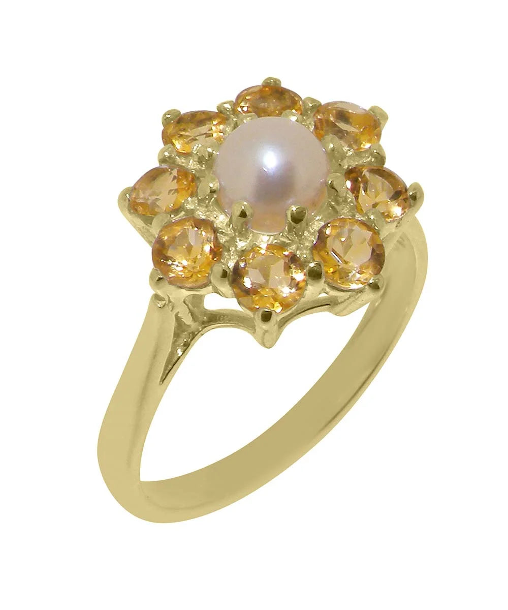 14k Yellow Gold Cultured Pearl & Citrine Womens Ring R6617