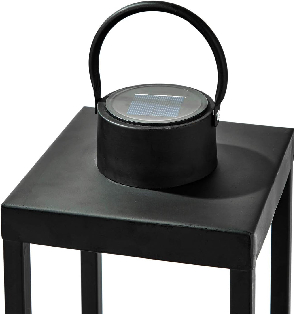 Large Outdoor Lantern with Solar Candle, 18 Inch Tall, Matte Black Metal Frame M3187