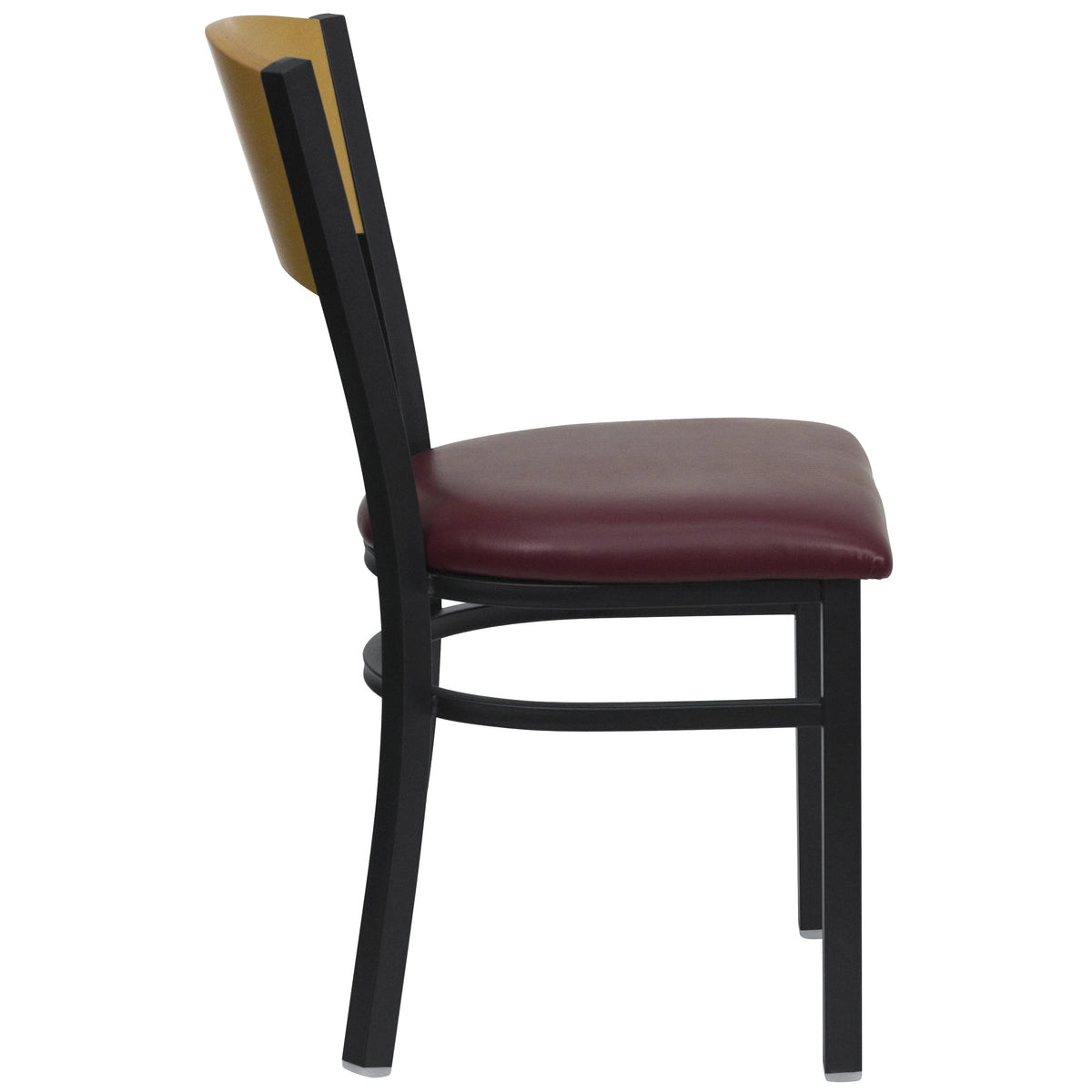 Black Circle Back Metal Restaurant Chair with Burgundy Vinyl Seat I586