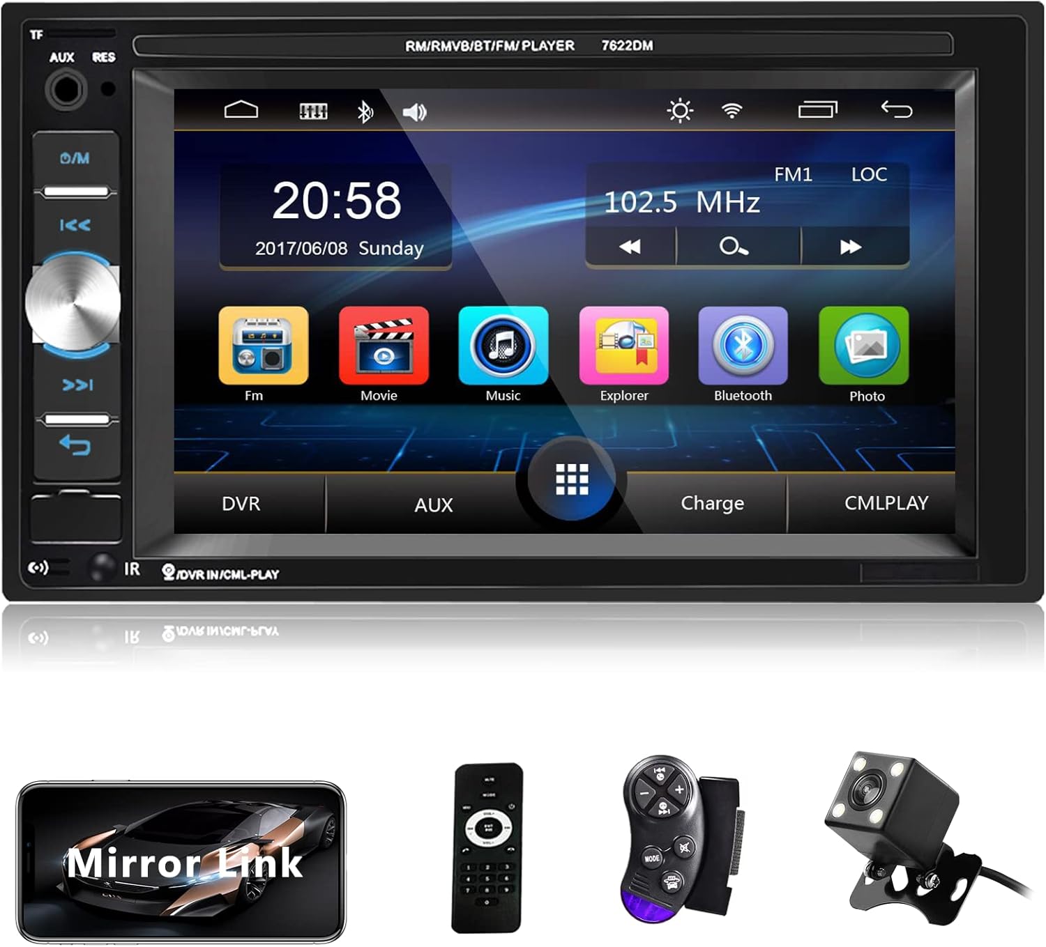 6.2 Inch Double Din Car Multimedia Player with Bluetooth, USB, SD, FM Radio Receiver, Backup Camera Pack of 2 P612430