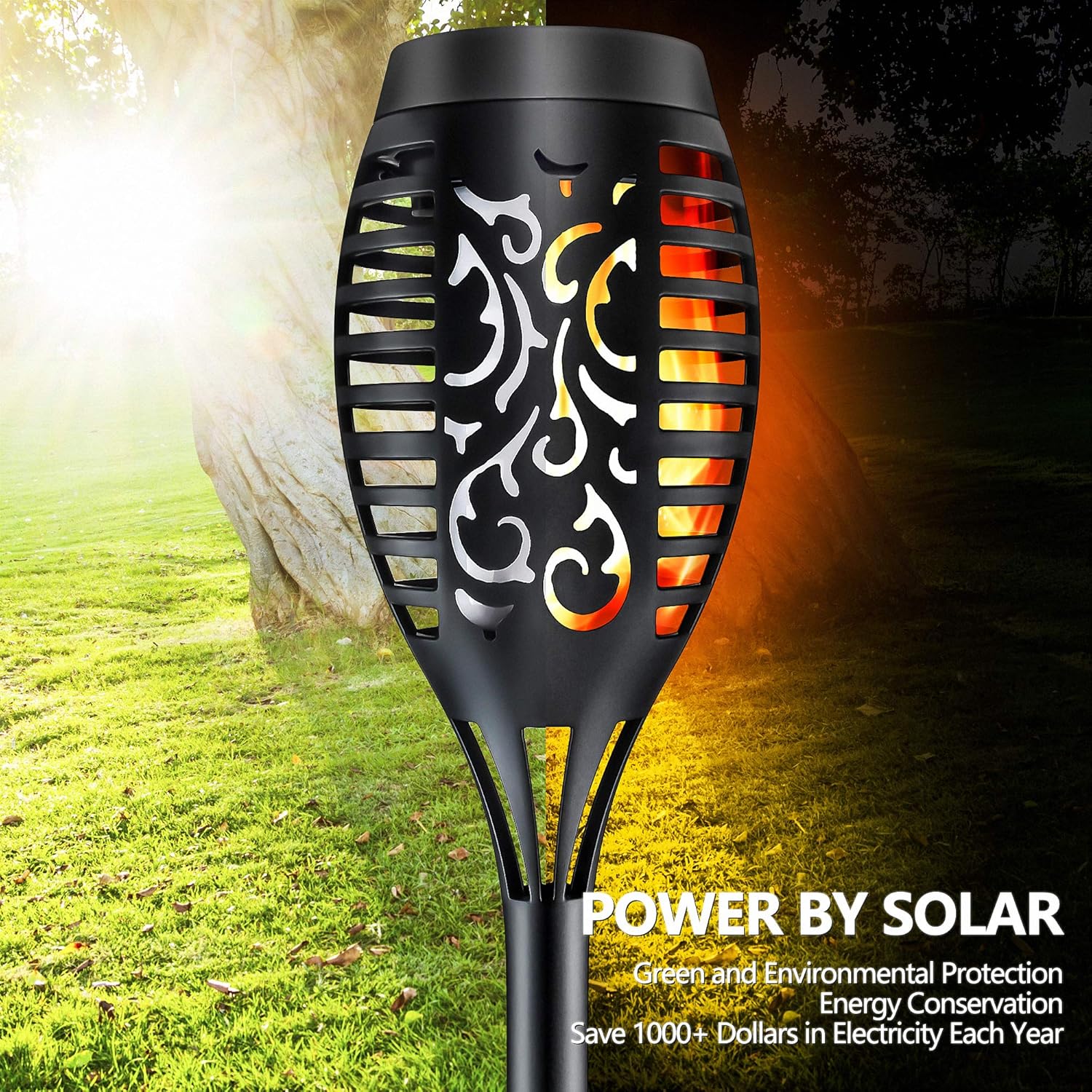 Solar Torch Lights Outdoor Garden Lawn Lights with Realistic Flickering Flames K35420