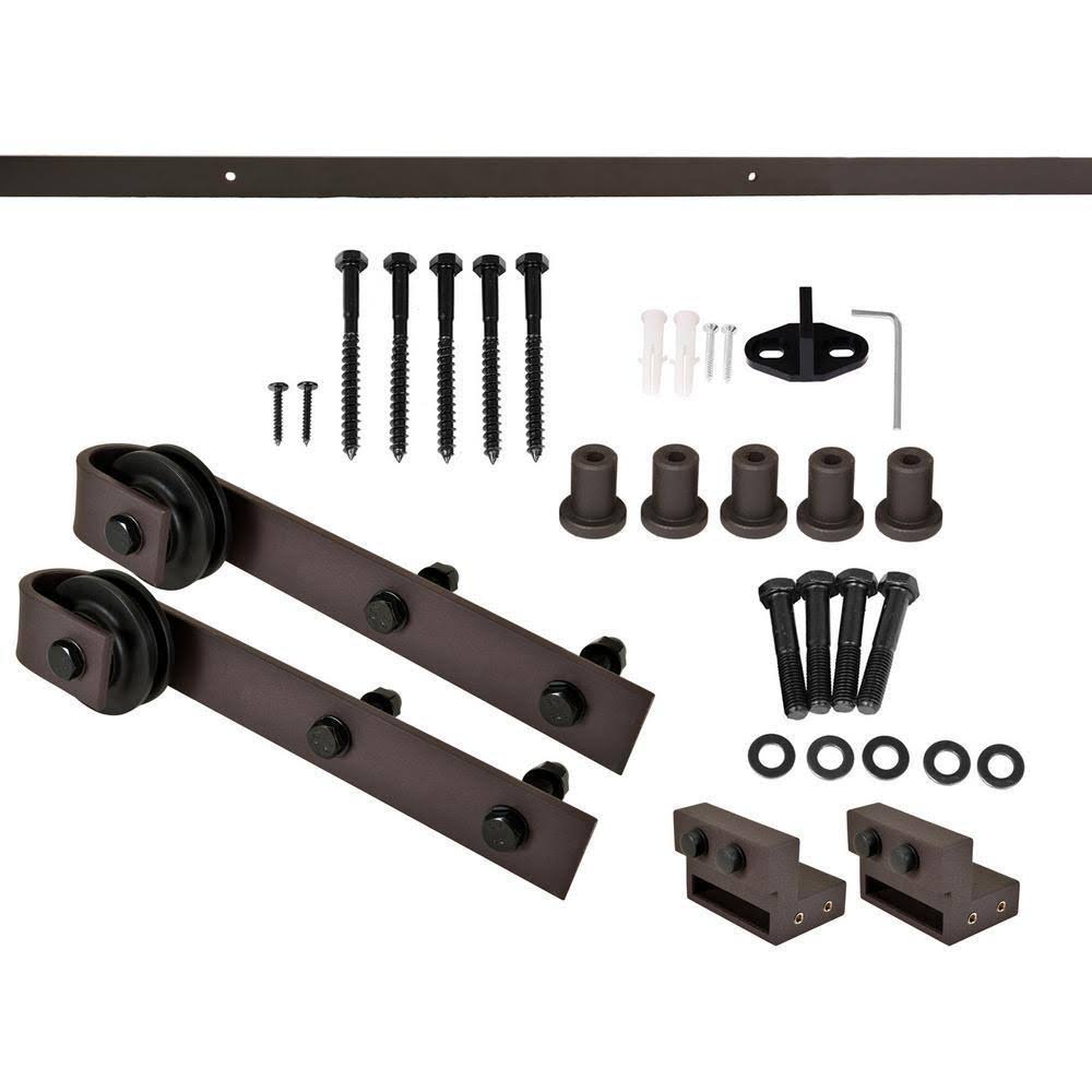 Distressed Mid-Bar Walnut Stained Solid Knotty Pine Wood Interior Sliding Barn Door with Hardware Kit M9965