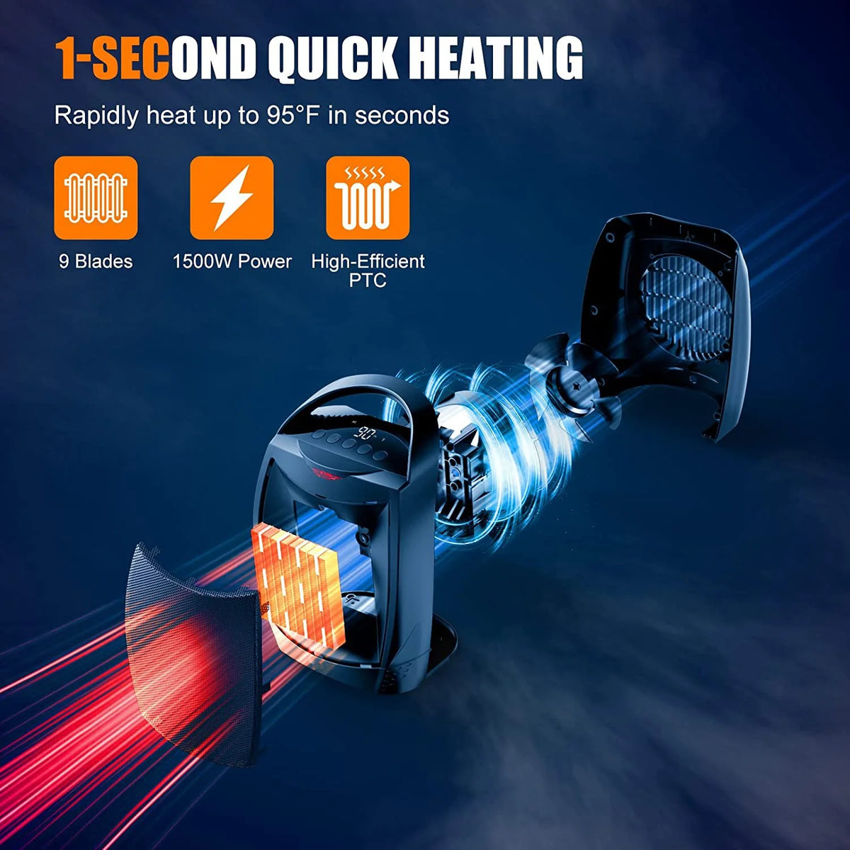1500W Portable Electric Heater with Timer J26689